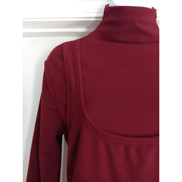 Commense 2 in 1 Mock Neck Jersey Top Monochrome Burgundy L Modest - Picture 4 of 13
